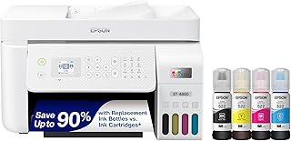 Беспроводной многофункциональный принтер Epson EcoTank ET-4800 с поддержкой беспроводного подключения, сканером, копиром, факсом, автоподатчиком документов и Ethernet – идеально подходит для домашнего офиса, белый.