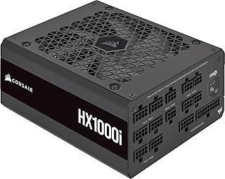 Блок питания Corsair HX1000i Fully Modular Ultra-Low Noise ATX — совместим с ATX 3.1 и PCIe 5.1 — вентилятор с гидродинамическим подшипником — совместим с программным обеспечением CORSAIR iCUE — класс энергоэффективности 80 Plus Platinum — черный