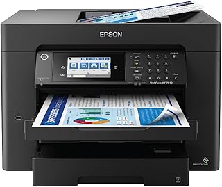 Многофункциональный широкоформатный беспроводной принтер Epson Workforce Pro WF-7840 с автоматической двусторонней печатью до 13" x 19", функциями копирования, сканирования и факса, автоподатчиком на 50 страниц, лотком для бумаги на 500 листов, экраном 4,3 дюйма, черным цветом.