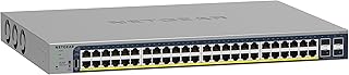 NETGEAR 52-портовый интеллектуальный коммутатор Gigabit Ethernet с поддержкой PoE (GS752TP) — управляемый, опциональное облачное управление Insight, 48 портов PoE+ по 380 Вт, 4 порта 1G SFP, настольный или стоечный монтаж, ограниченная пожизненная гарантия.
