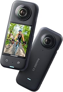 Insta360 X3 — водонепроницаемая экшн-камера с обзором 360 градусов, 1/2-дюймовым 48-мегапиксельным сенсором, записью активного HDR-видео 5.7K 360, фото 72MP 360, съемкой 4K с одной линзой, режимом Me 60 кадров в секунду, стабилизацией изображения, 2,29-дюймовым сенсорным экраном, редактированием с помощью ИИ и прямой трансляцией.