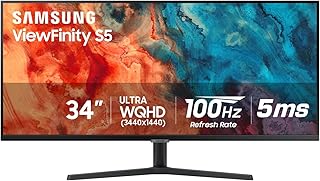 Монитор SAMSUNG ViewFinity S50GC Series Ultrawide QHD, 34 дюйма, 100 Гц, 5 мс, HDR10, AMD FreeSync, сверхширокоформатный экран, защита зрения, тонкие рамки, режим «картинка в картинке», режим «картинка в картинке», LS34C50DGANXZA, 2023 год, черный.