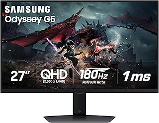Игровой монитор Samsung Odyssey G50D Series QHD Fast IPS с поддержкой G-Sync, временем отклика 1 мс, VESA DisplayHDR 400, частотой обновления 180 Гц, AMD FreeSync, регулируемой подставкой и режимом защиты глаз, модель LS27DG500ENXZA