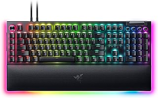 Проводная механическая игровая клавиатура Razer BlackWidow V4 Pro: желтые переключатели, линейные и бесшумные, колпачки клавиш из ABS-пластика, диск управления Command Dial, RGB-подсветка Chroma, магнитная подставка для запястий, функция Snap Tap.