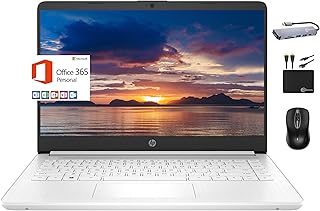 HP 2024 Premium 14-дюймовый портативный ноутбук Micro-Edge для студентов и бизнеса, четырехъядерный процессор Intel N4120, 4 ГБ ОЗУ, 128 ГБ памяти (64 ГБ eMMC + карта памяти 64 ГБ), веб-камера, Wi-Fi, Windows 11S + 1 год Office 365, MarxsolAccessory White