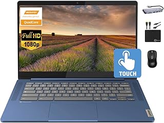 Lenovo Chromebook 14-дюймовый тонкий ноутбук с сенсорным экраном для бизнеса и студентов, 8-ядерный MediaTek Kompanio 520, 4 ГБ ОЗУ, 128 ГБ памяти (64 ГБ eMMC + карта памяти 64 ГБ), Wi-Fi 6, длительное время автономной работы, Chrome OS + аксессуары Marxsol.