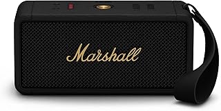 Портативная Bluetooth-колонка Marshall Middleton, черная с латунными элементами.