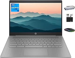 Ноутбук HP Chromebook 2025 Premium 14" HD, легкий и тонкий, для бизнеса, 4-ядерный процессор Intel, 4 ГБ ОЗУ, 192 ГБ памяти (64 ГБ eMMC + карта памяти 128 ГБ), Wi-Fi, веб-камера, длительное время автономной работы, Chrome OS + аксессуар Marxsol.