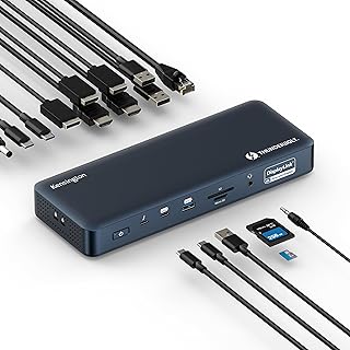 Док-станция Kensington SD5900T DisplayLink Thunderbolt 4, Quad 4K для MacBook Pro/Air M1/M2/M3/M4 с чипсетами Pro и Max, 100 Вт PD, HDMI/DP/TB4, слоты для карт SD/Micro SD — темно-синий (K35232NA)