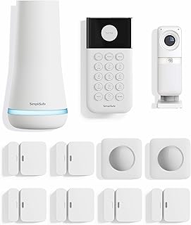 Беспроводная система домашней безопасности SimpliSafe Gen 3 из 11 предметов с беспроводной внутренней HD-камерой — опциональный круглосуточный профессиональный мониторинг — без контракта — совместима с Alexa и Google Assistant, белый цвет.