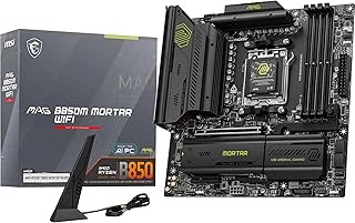 Материнская плата MSI MAG B850M Mortar WiFi, mATX — поддерживает процессоры AMD Ryzen 9000/8000/7000, VRM AM5-60A SPS, память DDR5 Boost 8200+ MT/s (OC), PCIe 5.0 x16, M.2 Gen5, Wi-Fi 7, 5G LAN.
