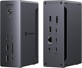 Док-станция UGREEN Thunderbolt 4 Revodok Max 213 13-в-1 40 Гбит/с с двумя дисплеями 4K@60 Гц и одним дисплеем 8K, зарядкой 90 Вт для ноутбуков, интерфейсом 2,5 Гбит/с Ethernet, слотами для карт памяти SD/TF 4.0 для MacBook, Surface Pro и других устройств.