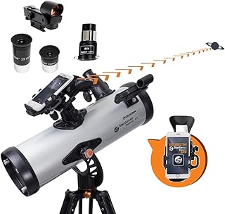 Телескоп-рефлектор Ньютона Celestron 22452 StarSense Explore LT114AZ с управлением через приложение для смартфона — в комплекте два окуляра, линза Барлоу 2X, док-станция для телефона и регулируемый по высоте штатив, черный.