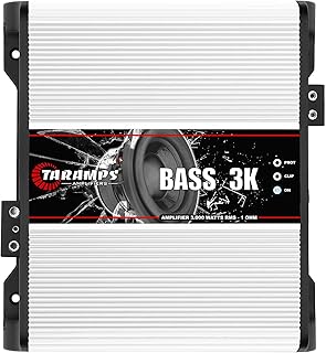 Усилитель Taramps BASS 3k 1 Ом, 1 канал, MOSFET, 3000 Вт RMS, моноблочный, сабвуферный фильтр, низкочастотный кроссовер, усиление басов, RCA, класс D, автомобильная аудиосистема, отлично подходит для сабвуферов, максимальная мощность.