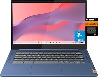 Ноутбук Lenovo Chromebook 14 с сенсорным экраном (14-дюймовый сенсорный дисплей FHD, 8-ядерный процессор MediaTek Kompanio 520, 4 ГБ ОЗУ, 128 ГБ памяти (64 ГБ eMMC + 64 ГБ SD)), веб-камера, длительное время автономной работы (13 часов), Chrome OS, цвет Abyss Blue
