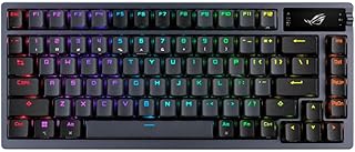 Беспроводная игровая клавиатура ASUS ROG Azoth 75 DIY, OLED-дисплей, крепление клавиш на прокладках, трехслойное демпфирование, возможность горячей замены, предварительно смазанные переключатели ROG NX Snow и стабилизаторы клавиатуры, колпачки клавиш из PBT-пластика, RGB-подсветка.