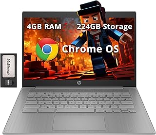 Ноутбук HP Chromebook 14" HD для бизнеса и студентов, Intel Celeron N4120, 4 ГБ LPDDR4, 224 ГБ памяти (64 ГБ eMMC + док-станция 160 ГБ), графика UHD, веб-камера, длительное время автономной работы, Chrome OS, современный серый цвет.