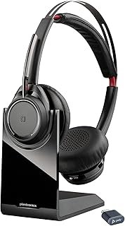 Беспроводная гарнитура Poly Voyager Focus UC для компьютера и зарядной подставки (Plantronics) - Активное шумоподавление (ANC) - Подключение к ПК/Mac/мобильным устройствам через Bluetooth - Работает с Teams (сертифицировано), Zoom - эксклюзивно на Amazon
