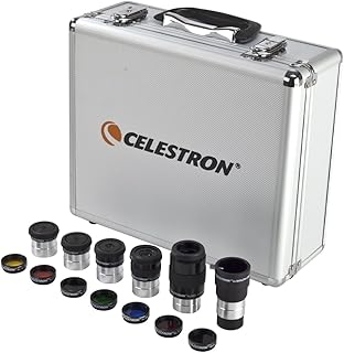 Комплект окуляра и фильтров Celestron 94303 1,25 дюйма — 14 предметов в металлическом кейсе с поролоновой подкладкой, серебристый.