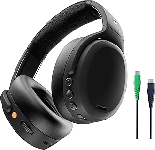Беспроводные накладные Bluetooth-наушники Skullcandy Crusher ANC 2 с мультисенсорным басовым управлением, зарядным кабелем, активным шумоподавлением, до 60 часов работы от батареи, микрофоном для iPhone и Android — темно-черные.
