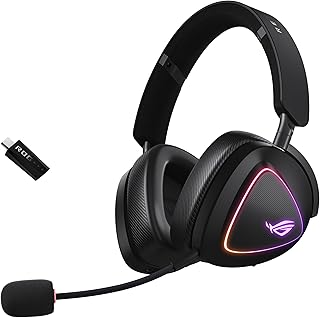Беспроводная игровая гарнитура ASUS ROG Delta II (Bluetooth, ROG SpeedNova 2,4 ГГц, 3,5 мм, 50-мм титановые драйверы, 10-мм сверхширокополосный микрофон, 110 часов работы от батареи, технология DualFlow Audio, для ПК, Switch, PS5, Xbox) — черная.