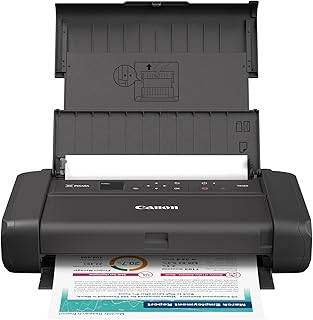 Беспроводной портативный принтер Canon PIXMA TR160 с лотком для бумаги на 50 листов и 1,44-дюймовым дисплеем.
