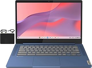Lenovo Flagship Chromebook, 14-дюймовый тонкий и легкий ноутбук с сенсорным экраном Full HD, 8-ядерный процессор MediaTek Kompanio 520, 4 ГБ оперативной памяти, 64 ГБ eMMC, Wi-Fi 6, Chrome OS, цвет Abyss Blue.