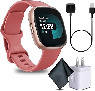Фитнес-смарт-часы Fitbit Versa 4 с функцией ежедневной готовности, GPS, круглосуточным измерением пульса, более 40 режимами тренировок, смарт-часы Fitbit для мужчин и женщин, цвет розовый песок/медная роза, в комплекте с салфеткой для чистки и зарядным устройством.