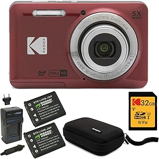 Цифровая фотокамера Kodak PIXPRO Friendly Zoom FZ55 (красная) в комплекте с SD-картой на 32 ГБ, чехлом для камеры и дорожным зарядным устройством для аккумулятора (4 предмета)
