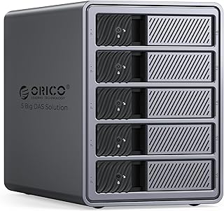 Корпус для жестких дисков ORICO DAS на 5 отсеков, USB 3.0, для SATA 3,5-дюймовых SSD и HDD, внешний, без кронштейнов, максимальный объем до 110 ТБ (алюминиевый сплав) - 9858U3