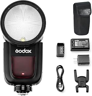 Вспышка Godox V1-C Speedlite для Canon, 76 Вт·с, беспроводная связь 2.4G X TTL, выдержка 1/8000 HSS, время перезарядки 1,5 с, 480 вспышек на полной мощности, перезаряжаемая батарея.