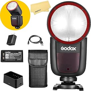 Фотовспышка Godox V1 V1-S V1S для камер Sony, 76 Вт·с, 2,4 ГГц, TTL, 1/8000 HSS, 480 снимков на полной мощности, время перезарядки 1,5 с, литий-ионный аккумулятор 7,2 В/2600 мАч, 10 уровней светодиодной моделирующей лампы (версия для США).