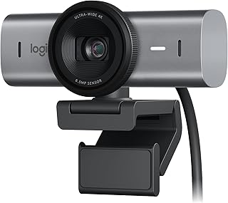 Веб-камера Logitech MX Brio Ultra HD 4K для совместной работы и стриминга, 1080p при 60 кадрах в секунду, два микрофона с шумоподавлением, режим Show Mode, USB-C, защитная крышка для веб-камеры, совместима с Microsoft Teams, Zoom, Google Meet — графитовый цвет.