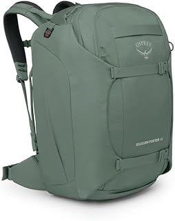 Рюкзак Osprey Sojourn Porter 46L для путешествий – соответствует требованиям для ручной клади, оснащен системой компрессии StraightJacket и мягким отделением для ноутбука – надежный и прочный рюкзак для международных или городских поездок, цвет Koseret Green.