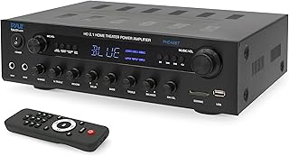 Стереоусилитель-ресивер Pyle 400 Вт - домашний аудиоусилитель с Bluetooth, USB/SD-ридерами, FM-радио, 3,5-мм AUX, Phono, оптическим и коаксиальным входами, светодиодным дисплеем, микрофонными входами и встроенным HDMI-переключателем 2 в 1.