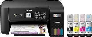 Беспроводной цветной многофункциональный принтер Epson EcoTank ET-2800 с функцией сканирования и копирования, работающий без картриджей – идеальный базовый принтер для дома – черный, средний размер.