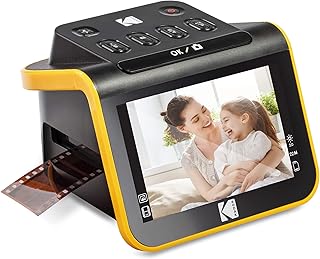 Дигитайзер для сканирования пленок и слайдов KODAK Slide N SCAN с 5-дюймовым ЖК-экраном позволяет быстро преобразовывать негативы и слайды в цифровые фотографии JPEG с разрешением 22 Мп, совместим с пленками и слайдами форматов 135, 126 и 110.