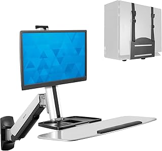 Настенная рабочая станция Mount-It! для работы сидя и стоя | Регулируемая по высоте компьютерная станция с шарнирным креплением для монитора, подставкой для клавиатуры и держателем для системного блока | Крепление VESA 75x75 и 100x100 | MI-7905