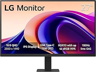 Компьютерный монитор LG 27U631A-B, 27 дюймов, QHD (2560 x 1440) IPS, 100 Гц, 5 мс, HDR10, режим чтения, защита от мерцания, HDMI, USB Type-C, 15 Вт PD, черный.