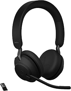 Беспроводные наушники Jabra Evolve2 65 MS с Link380a, стерео, черные – беспроводная Bluetooth-гарнитура для звонков и прослушивания музыки, 37 часов автономной работы, пассивное шумоподавление.