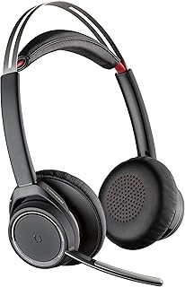 Plantronics - Voyager Focus UC (Poly) - Bluetooth-гарнитура с двумя наушниками (стерео) и микрофоном на штанге - Совместимость с ПК и/или Mac через USB-A - Активное шумоподавление - Работает с Teams (сертифицировано), Zoom и другими программами.