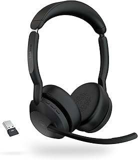 Беспроводная стереогарнитура Jabra Evolve2 55 — оснащена технологией AirComfort, микрофонами с шумоподавлением и активным шумоподавлением — сертифицирована для MS Teams, совместима с другими платформами — черная.