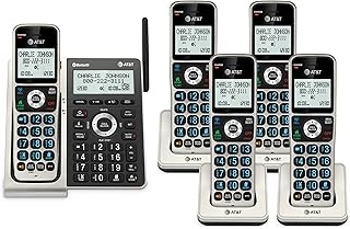 Беспроводной телефон AT&T с 5 трубками, Bluetooth, домашний стационарный телефон, автоответчик, интеллектуальная блокировка вызовов, DECT 6.0 с расширенным радиусом действия, 2-дюймовый экран с подсветкой, клавиатура с подсветкой и большими кнопками, BL3107-5