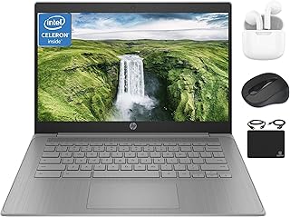 HP Chromebook Thin Laptop Student Business 2024, 14-дюймовый HD-дисплей, четырехъядерный процессор Intel Celeron N4120, 4 ГБ ОЗУ, 64 ГБ eMMC, HD веб-камера, Wi-Fi, длительное время автономной работы, Chrome OS + аксессуар Hubxcel, серый цвет.