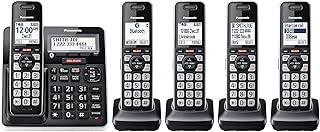 Беспроводной телефон Panasonic с расширенной блокировкой звонков, Bluetooth Link2Cell, функцией оповещения о мошеннических звонках (один звонок), двусторонней записью разговоров и автоответчиком, 5 трубок - KX-TGF975B (черный с серебристой отделкой)