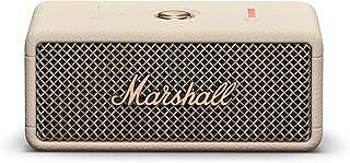 Портативная Bluetooth-колонка Marshall Emberton III — кремового цвета.