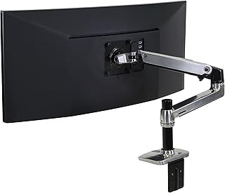 Кронштейн для монитора Ergotron LX, настольное крепление для одного монитора – подходит для плоских, изогнутых, сверхширокоформатных компьютерных мониторов до 34 дюймов, весом от 7 до 25 фунтов, VESA 75x75 мм или 100x100 мм – полированный алюминий.