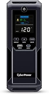 Интеллектуальная система бесперебойного питания CyberPower CP1500AVRLCD3 с ЖК-дисплеем, 1500 ВА/900 Вт, 12 розеток, 2 порта USB, AVR, корпус типа «мини-башня», черный.