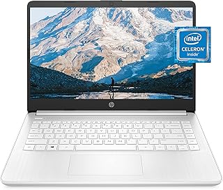 Ноутбук HP 14, Intel Celeron N4020, 4 ГБ ОЗУ, 64 ГБ памяти, 14-дюймовый HD-дисплей с тонкой рамкой, Windows 11 Home, тонкий и портативный, графика 4K, годовая подписка на Microsoft 365 (14-dq0040nr, цвет «Снежинка»)