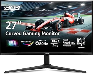 Игровой монитор Acer Nitro 27 дюймов, изогнутый, 1500R, Full HD (1920 x 1080) | AMD FreeSync Premium | Частота обновления до 280 Гц | VRB 1 мс | Один DisplayPort 1.4 и два HDMI 2.0 | XZ270